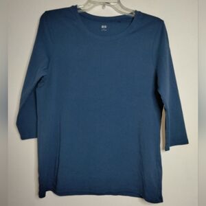 Uniqlo (Size XL) Blue Cotton Blend Crewneck Long Sleeve Basic Layer T-shirt Top